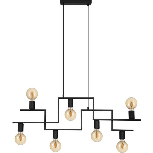 Hanging Ceiling Pendant Light Black Industrial 7x E27 Multi Lamp Table Feature