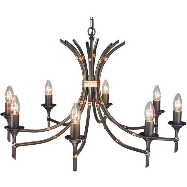 8 Bulb Chandelier LIght Tied Bamboo Canes Style Bronze Patina LED E14 60W
