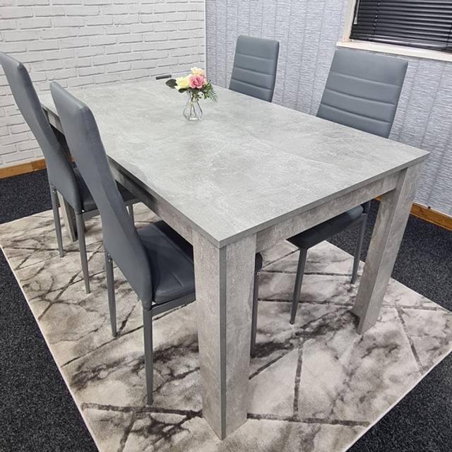 Kosy Koala - Dining Table and 4 Chairs Stone Grey Effect Wood Table 4 Grey Leather Chairs Dining Room