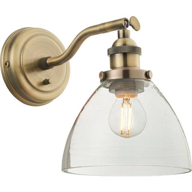 Dimmable led wall light antique brass glass shade adjustable industrial fitting