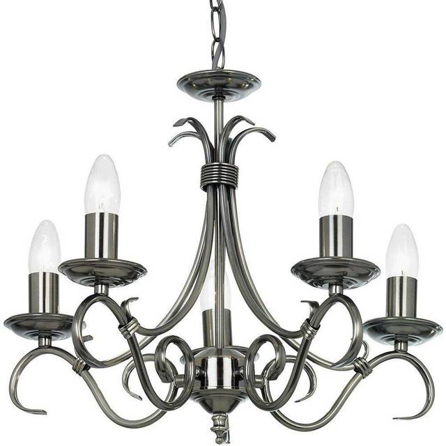 Hanging Ceiling Pendant Light ANTIQUE SILVER 5x Shade Vintage Lamp Bulb Holder