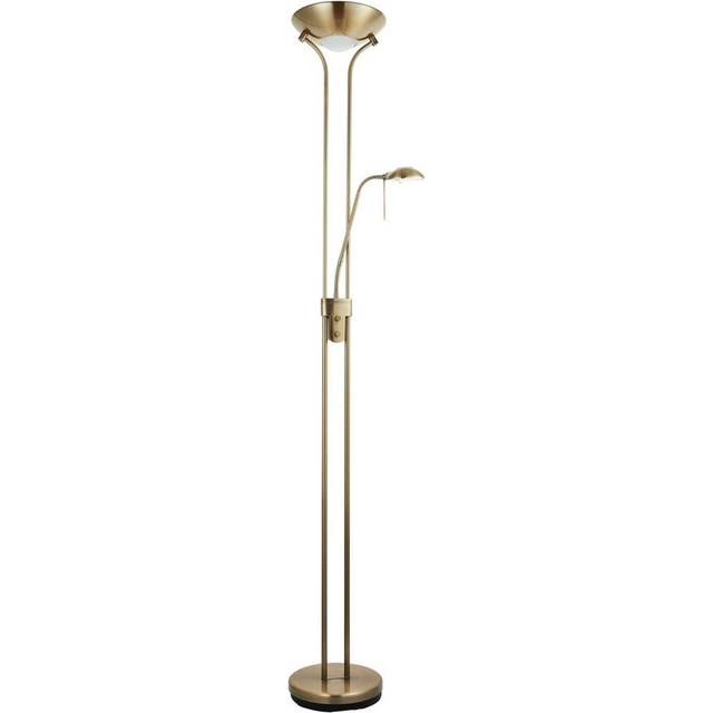 Mother & child floor lamp antique brass 1.8m twin light dimmer flexible reading
