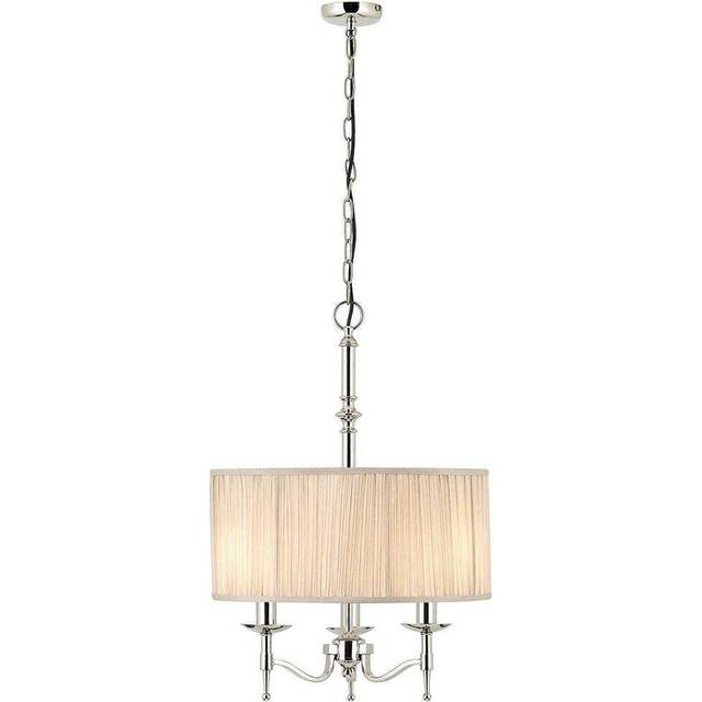Avery Ceiling Pendant Chandelier Light 3 Lamp Bright Nickel & Beige Round Shade