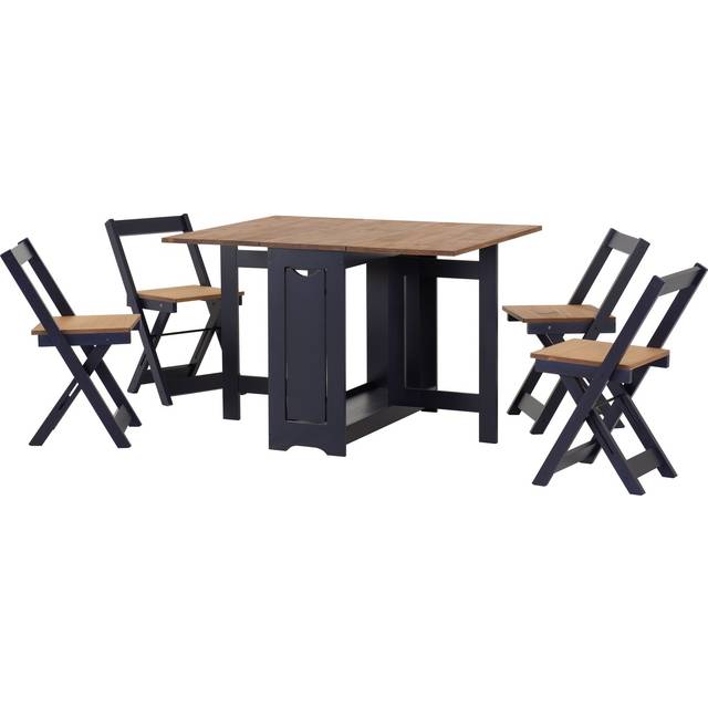 Seconique Santos Butterfly Dining Set in Navy Blue/Distressed Waxed Pine, none