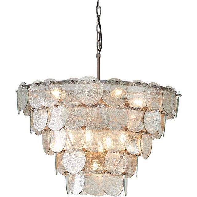 Antique Silver Tiered Mercury Glass Ceiling Pendant - 9 Bulb Light Fitting
