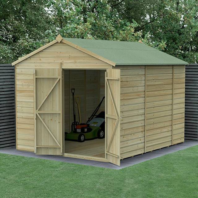 Forest Garden Beckwood 8x10 Apex Shed - No Window, Double Door, Brown