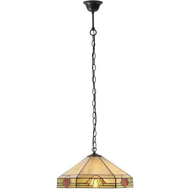 Tiffany Glass Hanging Ceiling Pendant Light Bronze & Amber Art Deco Shade i00146