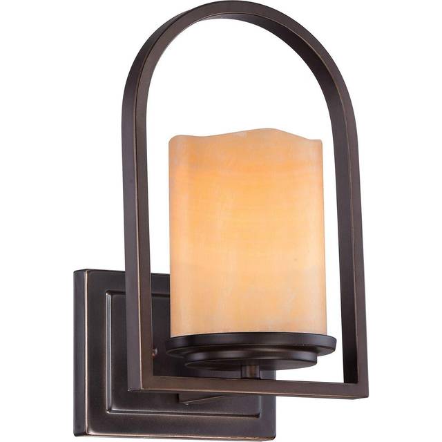 Wall Light-Amber Real Onyx Candle Shape Shade -Palladian Bronze-LED E27 100W