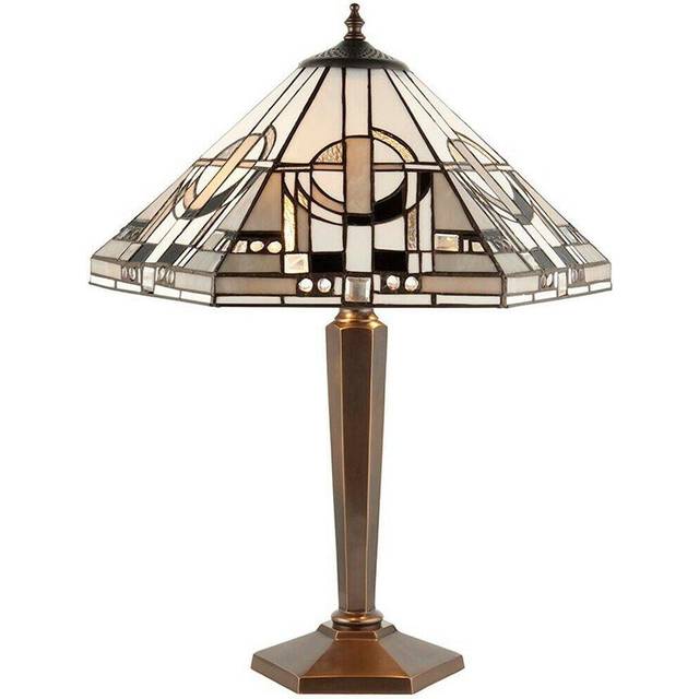 Tiffany Glass Table Lamp Light Antique Patina Bronze & Art Deco Hex Shade i00219