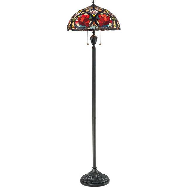 2 Bulb Twin Floor Lamp Tiffany Style Painted Glass Vintage Bronze LED E27 100W