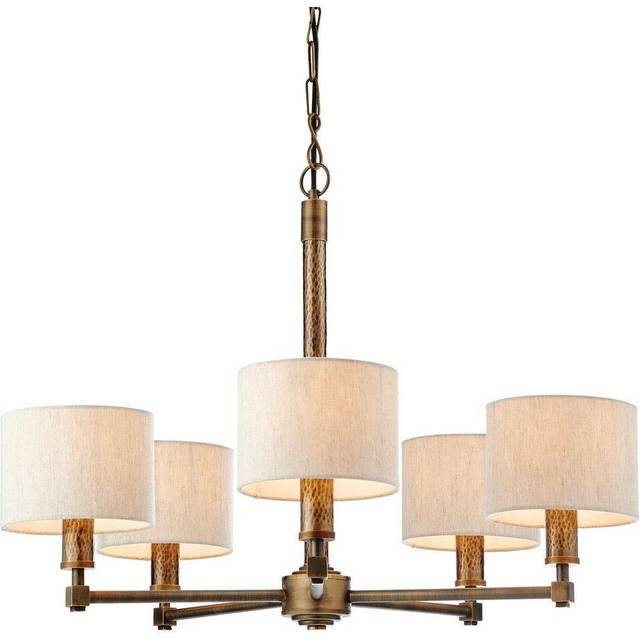 Multi Light Ceiling Pendant 5 Bulb Bronze White Shade Vintage Chandelier Lamp