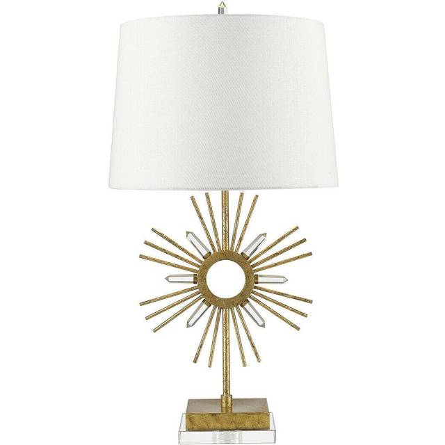 Square Table Lamp Cream Shade Distressed Gold LED E27 100W Bulb d01096
