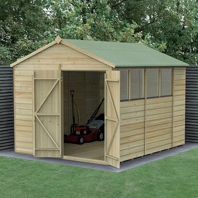 Forest Garden Beckwood 8x10 Apex Shed - 4 Window, Double Door, Brown