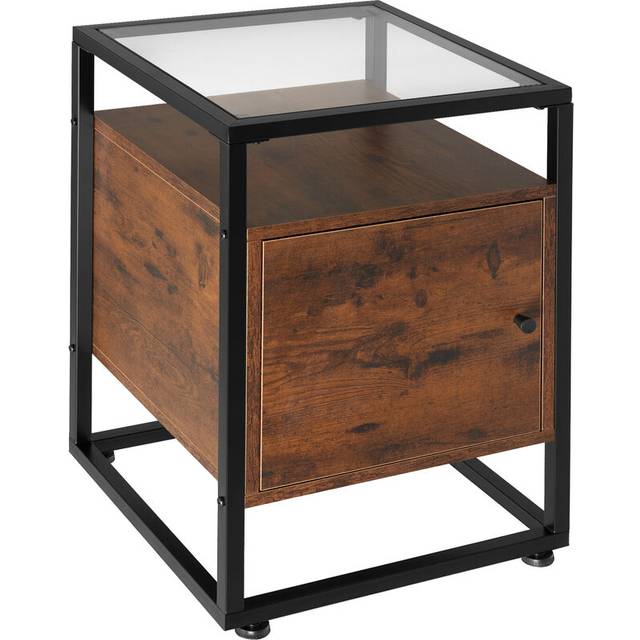 Nightstand Dudley with 3 shelves, magnetic door - Industrial wood dark, rustic