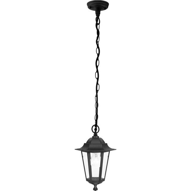 IP44 Outdoor Pendant Light Black Aluminium Lantern & Chain 1 x 60W E27 Bulb