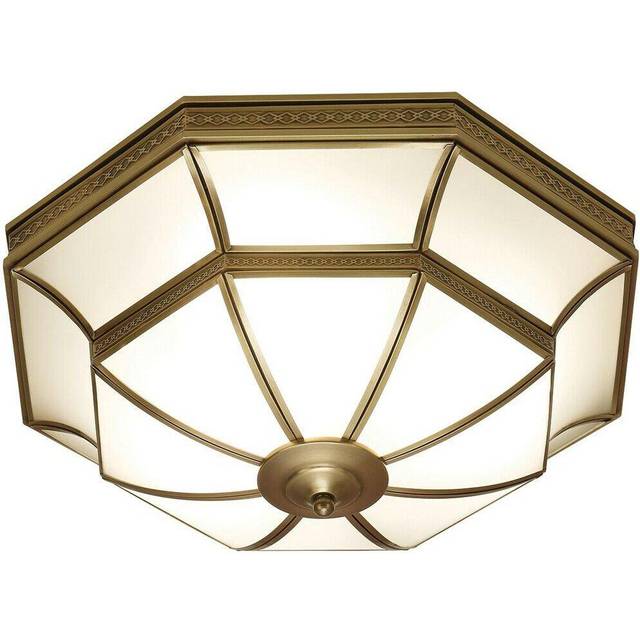 Luxury Flush Ceiling Light Antique Brass & Frosted Glass Traditional Feature