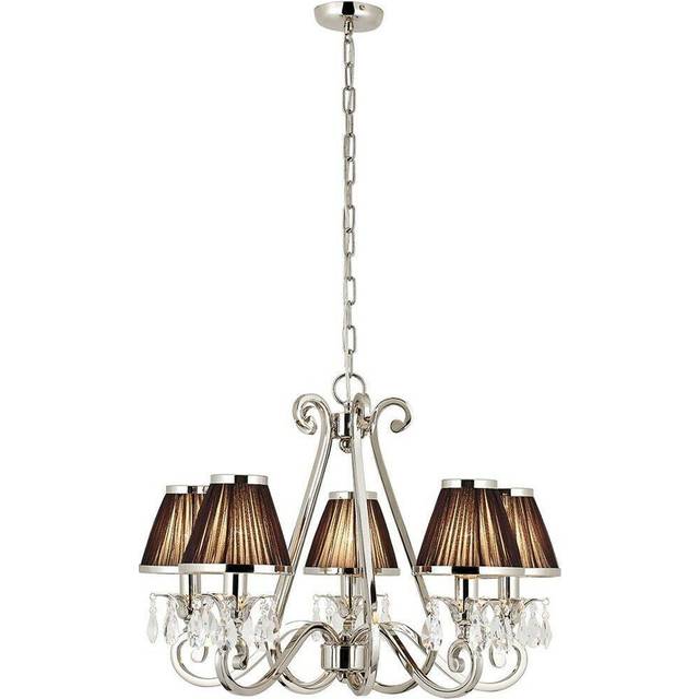Esher Ceiling Pendant Chandelier Nickel Crystal & Black Shades 5 Lamp Light