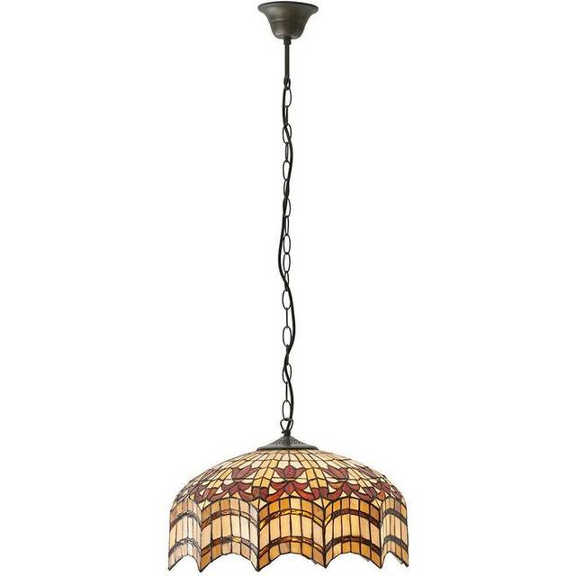 Tiffany Glass Hanging Ceiling Pendant Light Bronze & Scalloped Lamp Shade i00154