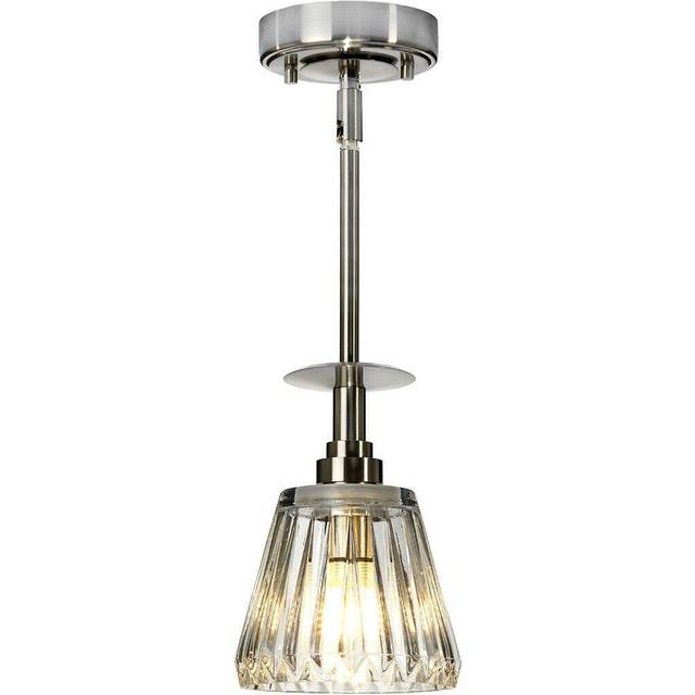 IP 44 Pendant Light Fitting Cut Glass Shade Brushed Nickel Integral LED G9 3.5W