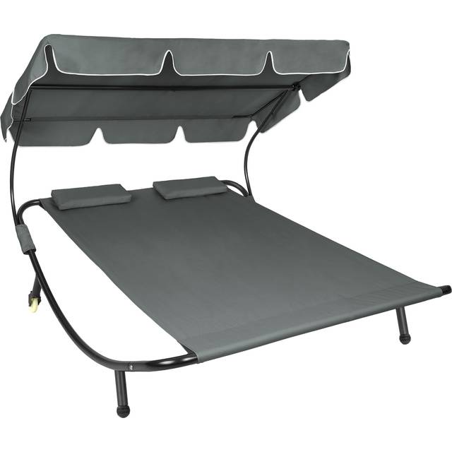 Tectake Sun Lounger Livorno - For 2 People, Infinitely Adjustable Sunroof, Black