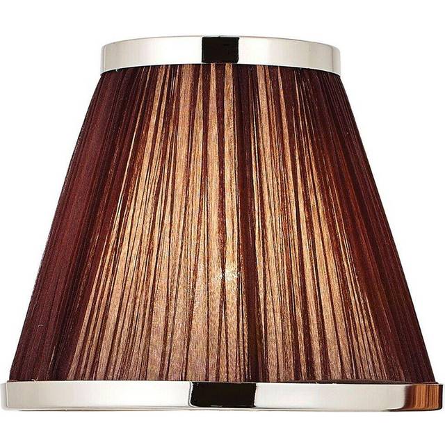 "8"" Luxury Round Tapered Lamp Shade Brown Pleated Organza Fabric & Bright Nickel"