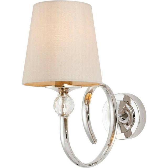 Luxury Traditional Curved Arm Wall Light Bright Nickel Crystal & Marble Shade