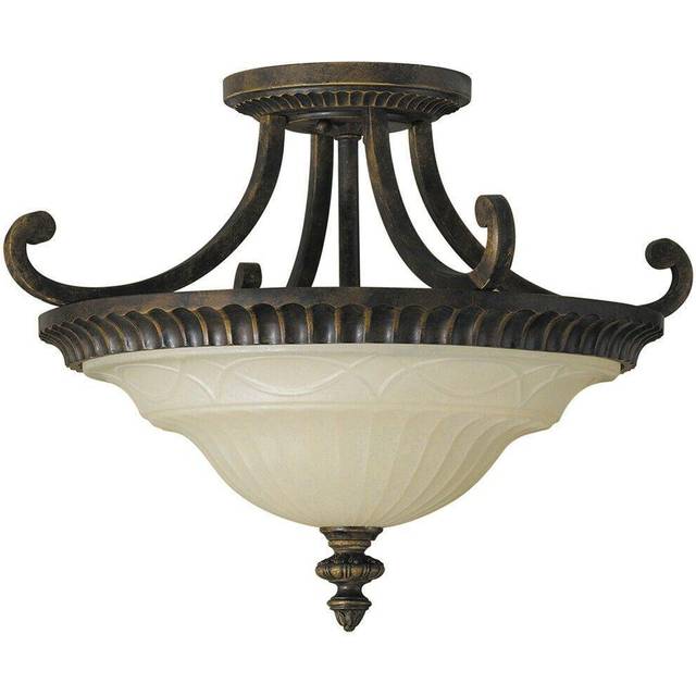 2 Bulb Semi Flush Light Metal Design Glass Uplighter Walnut LED E27 100W