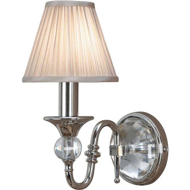 Diana Luxury Single Curved Arm Traditional Wall Light Nickel Crystal Beige Shade