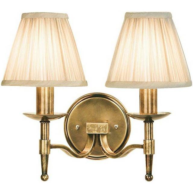 Avery Luxury Twin Arm Wall Light Traditional Antique Brass & Beige Pleat Shade