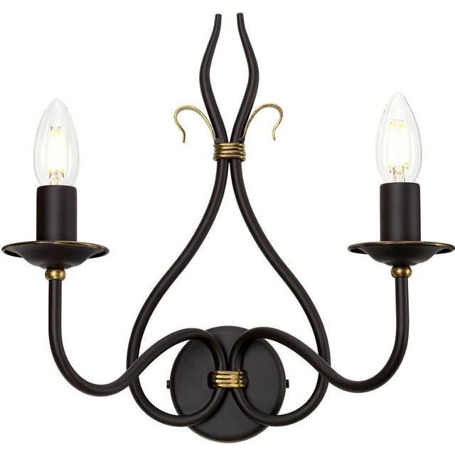 Twin Wall Light Sconce Wrought Iron Embellished with Gold Rust/Gold LED E14 60W