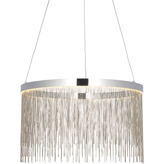 Circular Ceiling Pendant Light Fitting - Chrome Plate & Silver Waterfall Chains