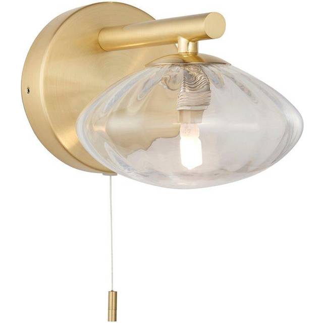 Satin Brass Bathroom Wall Light & Ribbed Glass Shade - IP44 Rated Modern Sconce