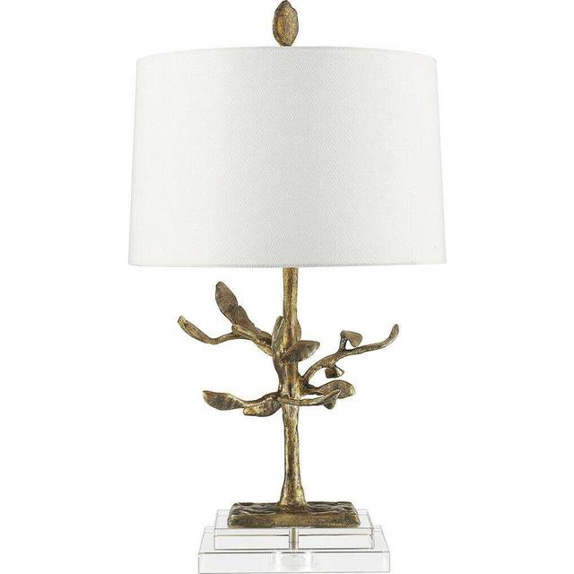 Square Table Lamp Cream Shade Distressed Gold LED E27 100W Bulb d01081