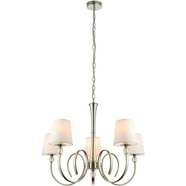 Luxury Hanging Ceiling Pendant Light Bright Nickel White Silk 5 Lamp Chandelier