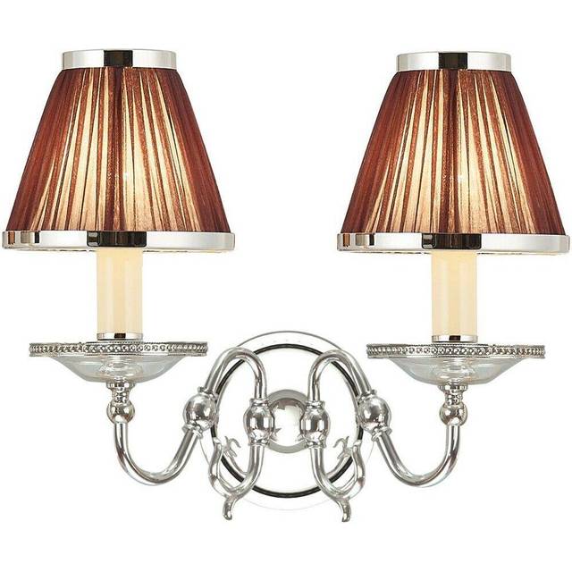 Luxury Flemish Twin Wall Light Bright Nickel Brown Shade Traditional Lamp Holder