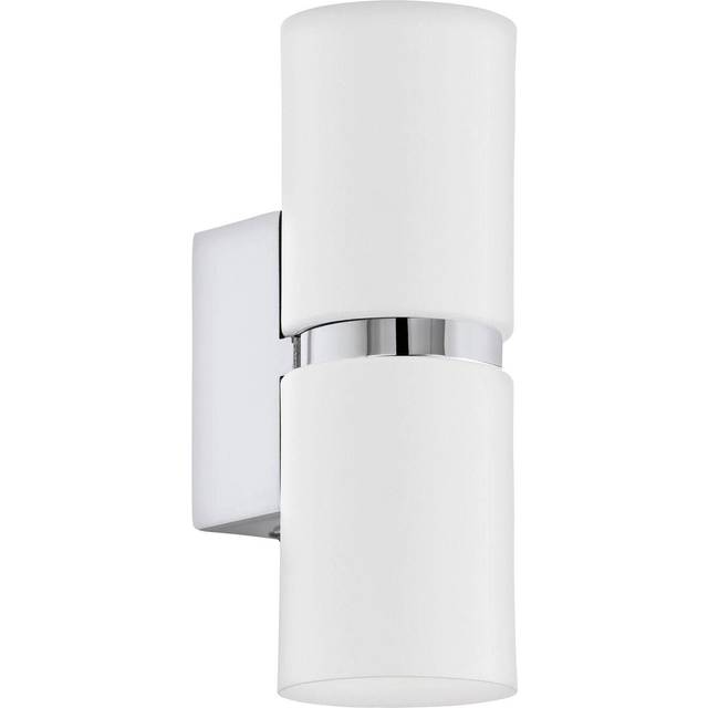Wall Light 2 x White Shades Chrome Banding & Back Plate Bulb GU10 2x3.3W Incl