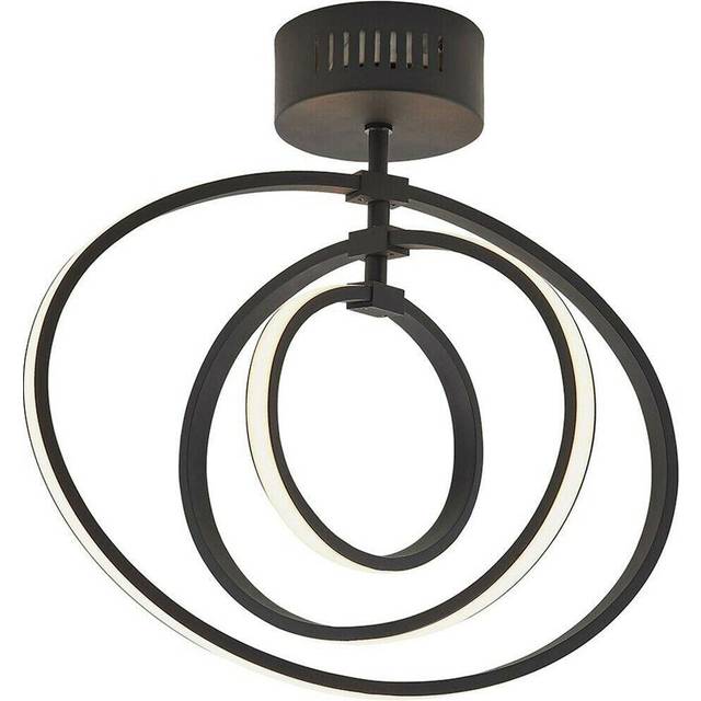 LED Semi Flush Ceiling Light 21W Warm White Matt Black Hoop Ring Feature Strip