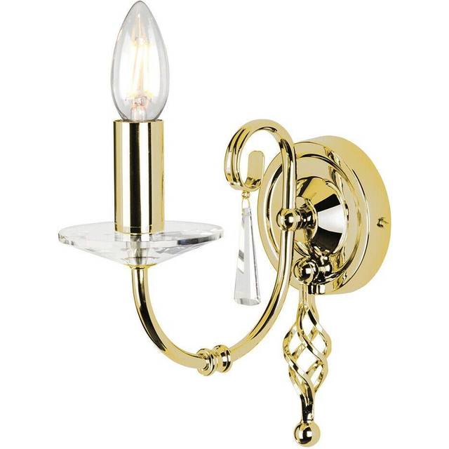 Wall Light Cut Glass Droplets Swirl Finial Polished Brass LED E14 60W