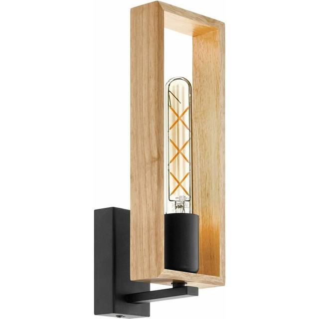 LED Wall Light / Sconce Modern Black Steel & Wood Frame 1 x 60W E27 Bulb