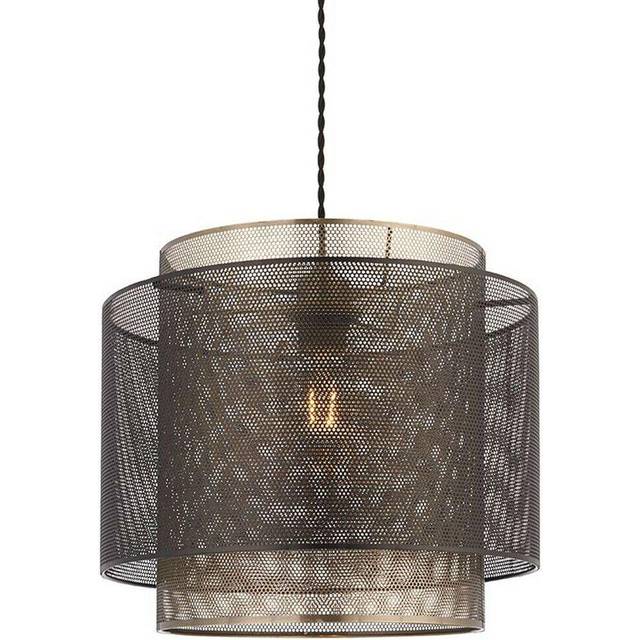 Hanging Ceiling Pendant Light 250mm Matt Black & Antique Brass Metal Mesh Shade