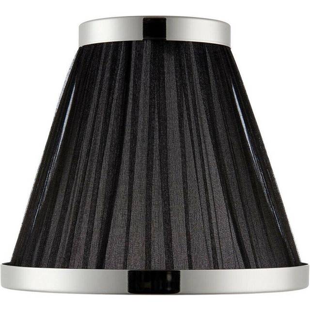 "8"" Luxury Round Tapered Lamp Shade Black Pleated Organza Fabric & Bright Nickel"