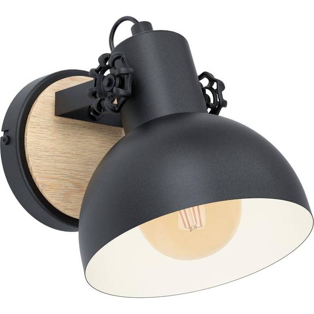 LED Wall Light / Sconce Black & Wood Round Adjustable Shade 1 x 10W E27 Bulb