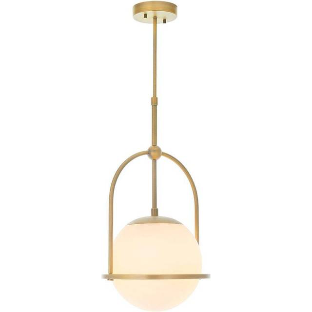 Antique Brass Ceiling Pendant Light - Opal Glass Shade - Single Bulb Fitting