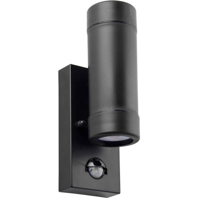 Up & Down IP44 Wall Light with PIR - 2 x 7W LED GU10 - Matt Black