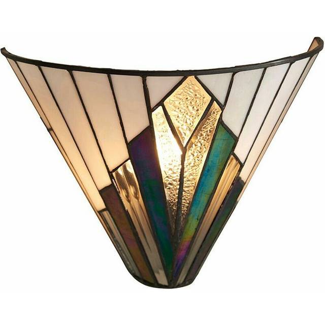 Tiffany Glass Wall Light Cream & Iridescent Black Shade Interior Sconce i00238