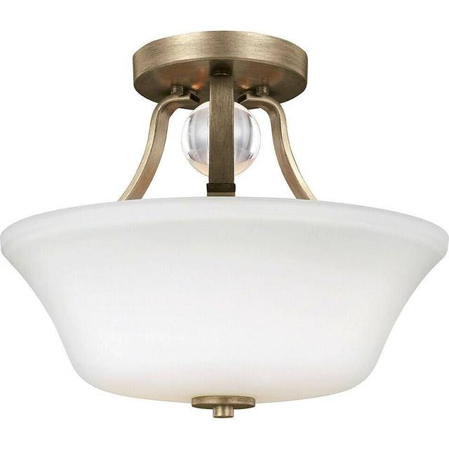 2 Bulb Semi Flush Light Blown Opal Etched glass Shade Clear Spheres LED E27 60W