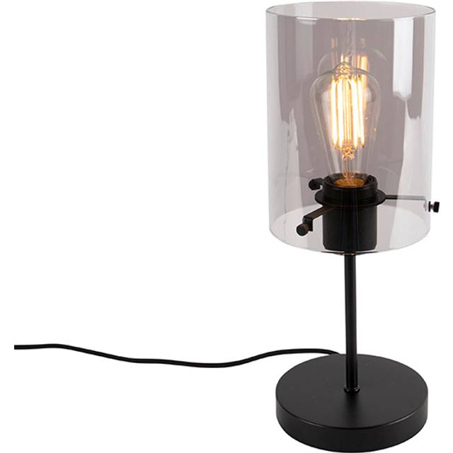 Qazqa - Design Table Lamp Black with Smoke Glass on Stand - Dome