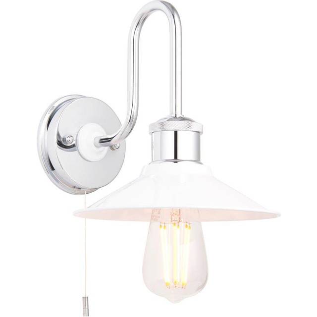 Chrome Plated Bathroom Fisherman Wall Light & Ribbed Glass Shade IP44 Rated