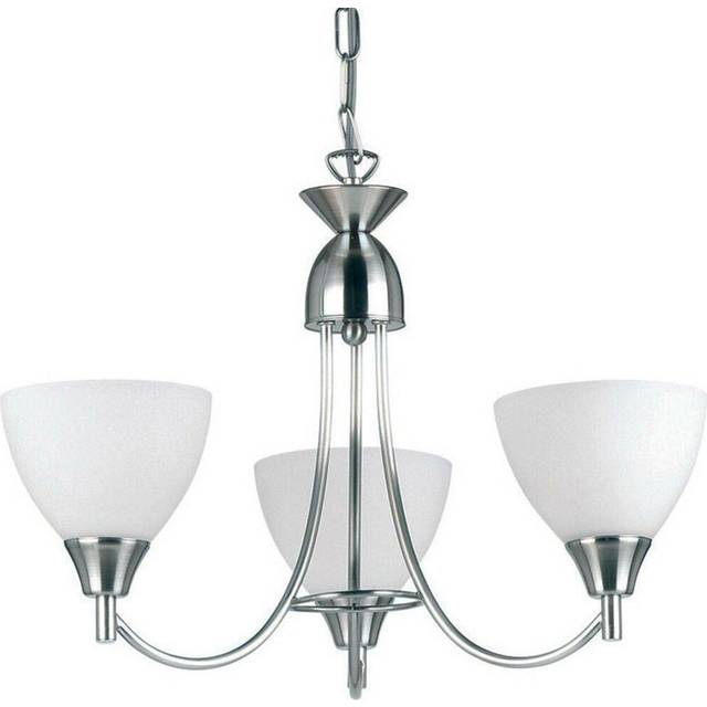Hanging Ceiling Pendant Light SATIN CHROME 3x Shade Lamp Bulb Holder Fitting