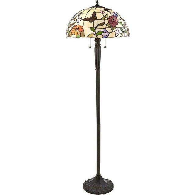 1.6m Tiffany Twin Floor Lamp Dark Bronze & Butterfly Stained Glass Shade i00007